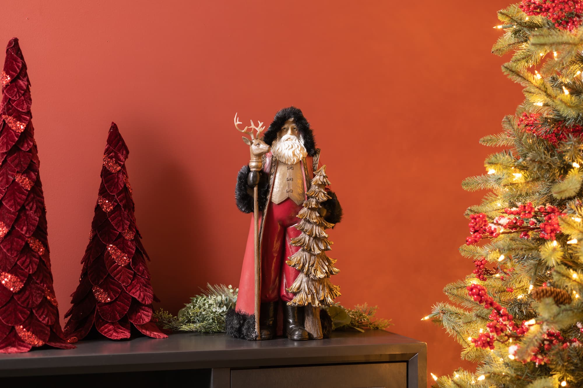 19.5" Hooded Woodland Santa with Deer Staff